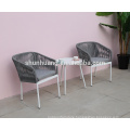 Popular outdoor garden webbing rope furniture  garden table set rope chairs with cushion small round tea table